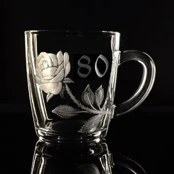 Hrníček 300ml, k 80 narozeninám - ručně ryté (broušené), dárková krabička