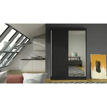 Šatní skříň Posuvná skříň se zrcadlem Parys I, Barva: černá, Osvětlení: bez osvětlení MIRJAN 5902928736915