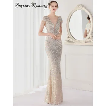 Dámské šaty Dlouhé plesové šaty Sequins SQ673 Barva: Stříbrná, Velikost: L