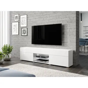 Obývací pokoj TV skříňka Mrentu, Barva: bílá / bílý lesk, Osvětlení: bez osvětlení MIRJAN 5903211140839