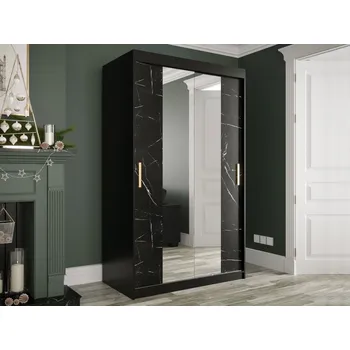 Šatní skříň Šatní skříň se zrcadlem Nonnus 120 T1, Úložný prostor: ne, Barva: černá matná / černá mramor MIRJAN 5903211109874