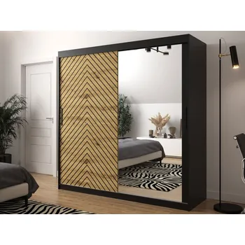 Šatní skříň Šatní skříň se zrcadlem na jedné straně Ratintu 2 200 cm, Úložný prostor: ne, Barva: černá / dub artisan + černá MIRJAN 5903211151385