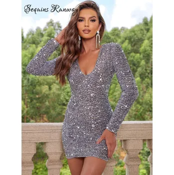 Dámské šaty Společenské mini šaty Sequins SQ640 Barva: Šedá, Velikost: XS