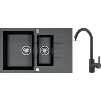 Granitový dřez Alveus Set Cadit 70 Granitový dřez s vaničkou a odkapem 790x500 mm + baterie Tonia 91, černá, SETA22066