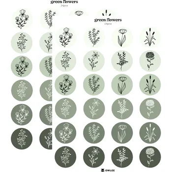 samolepka Samolepky Owlee – Flower Circles (Green flowers)