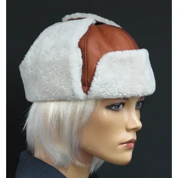 Čepice Splus Kožešinová ušanka z ovčiny SE14 koňakově hnědá Velikost: 56 cm