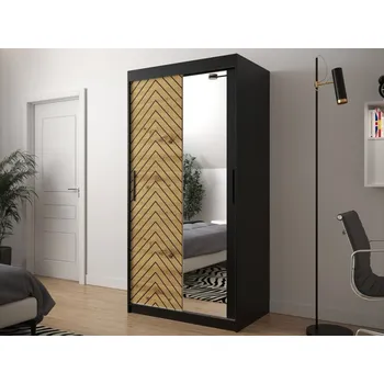 Šatní skříň Posuvná skříň se zrcadlem Ratintu 2 100 cm, Úložný prostor: ne, Barva: černá / dub artisan + černá MIRJAN 5903211151262