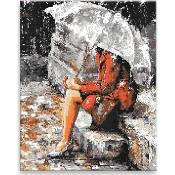 Diamantové malování Diamantové malování - V červeném pod deštníkem - 40x50 cm, bez dřevěného rámu - CZ výroba