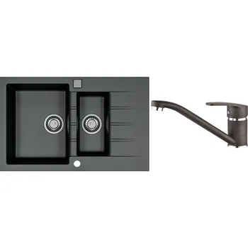 Granitový dřez Alveus Set Cadit 70 Granitový dřez s vaničkou a odkapem 790x500 mm + baterie Nina 91, černá, SETA22056