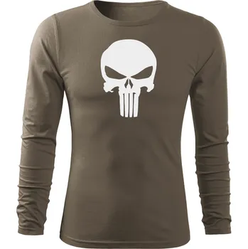 Pánské tričko DRAGOWA Fit-T tričko s dlouhým rukávem punisher, olivová 160g/m2