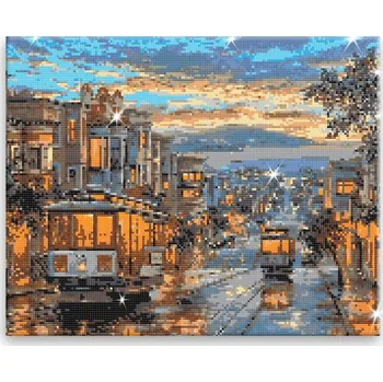 Diamantové malování Diamantové malování - Noční tramvaj - 50x40 cm, bez dřevěného rámu - CZ výroba