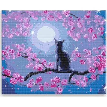 Diamantové malování Diamantové malování - Černý kocour při úplňku - 50x40 cm, bez dřevěného rámu - CZ výroba