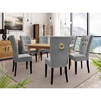 Rozkládací stůl 140x80 se 6 židlemi ST67, barva: natura, barva: černá, Klepadlo: zlaté, Potah: Magic Velvet 2217 MIRJAN 5903211163746