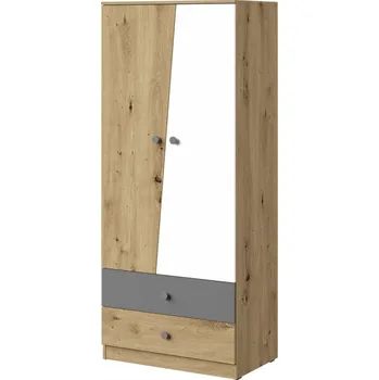 Šatní skříň Dvoudveřová skříň Wurak 80 WK01, Barva: dub artisan / bílý + šedý MIRJAN 5903211055843