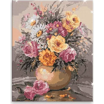 Diamantové malování Diamantové malování - Váza s květy 07 - 40x50 cm, bez dřevěného rámu - CZ výroba