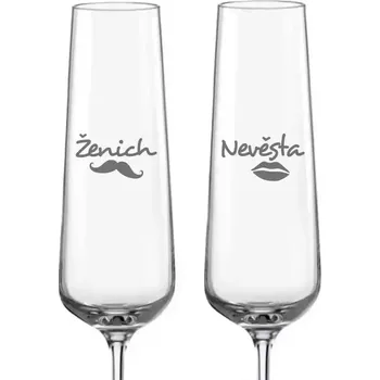 Sklenice Svatební skleničky na sekt Ženich a Nevěsta s datem svatby na dýnku, 2 ks (Do poznámky v nákupním košíku napište datum svatby)