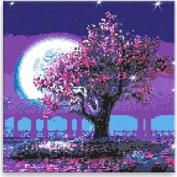 Diamantové malování Diamantové malování - Růžové květy za úplňku - 40x40 cm, bez dřevěného rámu - CZ výroba