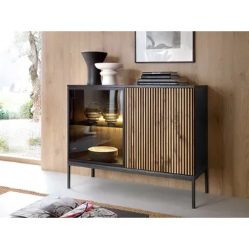 Knihovna Vitrína Dornis K104, Barva: černý grafit / dub wotan MIRJAN 5903211287534