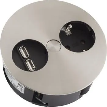 Elektrická zásuvka Vestavná zásuvka TWIST, 1x 230 V + 2x USB, nerez efekt