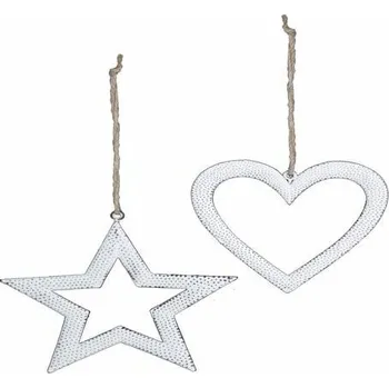 Vánoční dekorace Závěs srdce/hvězda, bílá, 11x11x0,5cm, balení obsahuje 2 kusy!|Ego Dekor