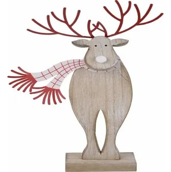 Vánoce Dekorace sob se šálou, přírodní/červená, 23x37x5,5cm, ks|Ego Dekor