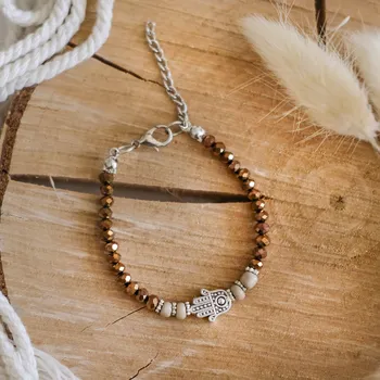 Náramek Krásy Orientu Náramek Hamsa Ruka Fatimy Amal - hnědý