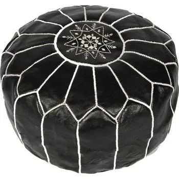 Taburet Krásy Orientu Orientální marocký taburet Kartal Mini - černý s bílým prošíváním