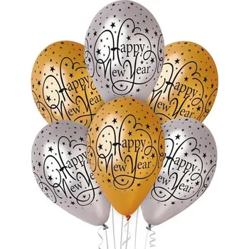 Godan Kytice balónků - Šťastný nový rok, zlatá a stříbrná 6 ks