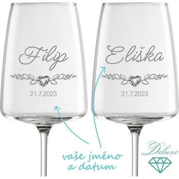 Sklenice Svatební skleničky na víno Srdce s krystaly, 2 ks