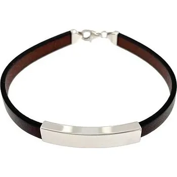 Náramek BASSANO COLLECTION Kožený náramek s destičkou hnědý délka náramku 21cm
