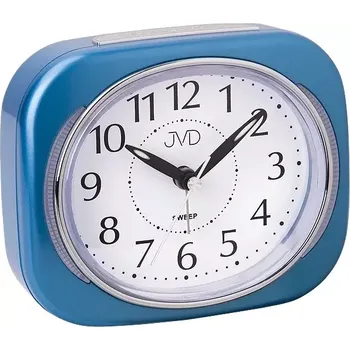Budík Netikající tichý modrý hranatý svítící ručkový budík sweep JVD SRP826.5