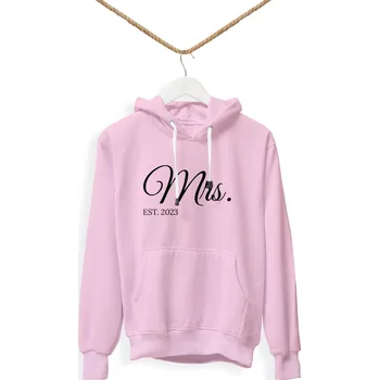 Dámská mikina Personal Párová dámská mikina s vlastním textem - Mrs. EST. Barva: Bílá, Velikost - dospělý: S