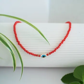 Řetízek Korálkový řetízek s Nazarem Azra - červený