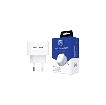 3mk síťová nabíječka - Hyper Charger 35W, GaN, 2x USB-C (PD), bílá