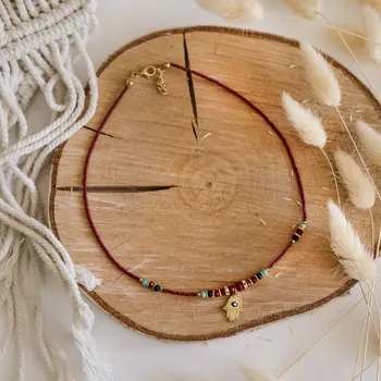 Náhrdelník Krásy Orientu Řetízek Hamsa Ruka Fatimy Nazar Zara - bordó