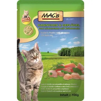 Krmivo pro kočku MACs Cat KRÁLÍK, DRŮBEŽ a PAMPELIŠKA 12 x 100g