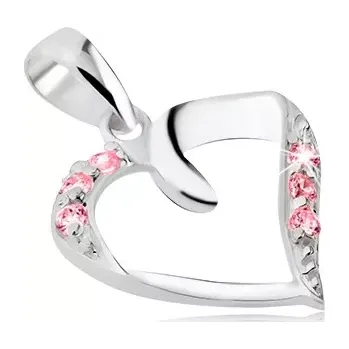 Přívěsek Přívěsek ze stříbra 925 - srdíčko ze stuhy s růžovými zirkony