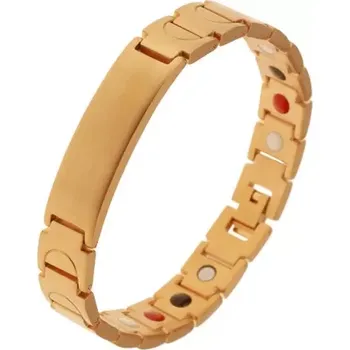 Náramek Matný ocelový náramek zlaté barvy, články "Y", vypouklá známka, magnety