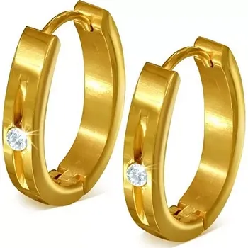 Náušnice Náušnice z oceli - lesklé podkůvky zlaté barvy, zářez se zirkonem