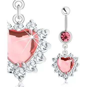 Piercing Piercing do pupíku z oceli 316L, lososové zirkonové srdce, čirý blýskavý lem
