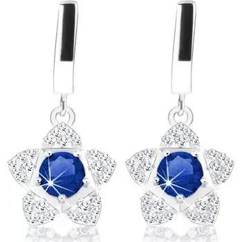 Náušnice Náušnice ze stříbra 925, blyštivý kvítek, modrý kulatý zirkon