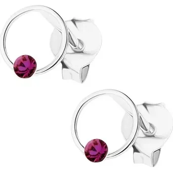 Náušnice Stříbrné náušnice 925, kroužek s fialovým krystalkem Swarovski