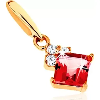 Přívěsek Přívěsek ve žlutém 14K zlatě, čtvercový červený granát, čiré zirkonky
