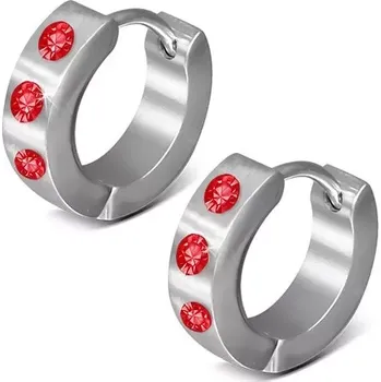 Náušnice Lesklé kloubové náušnice, ocel 316L, stříbrná barva, tři červené zirkonky