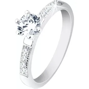 Prsten Prsten ze stříbra 925, zirkony ve čtverečcích, kulatý čirý zirkon v kotlíku - Velikost: 64