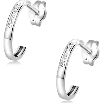 Náušnice Náušnice z bílého 14K zlata - půlkruh zdobený tenkou linií čirých zirkonů