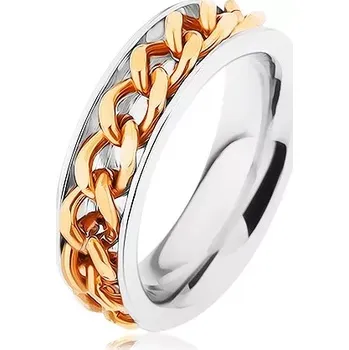 Prsten Ocelový prsten, řetízek zlaté barvy, zrcadlový lesk - Velikost: 69