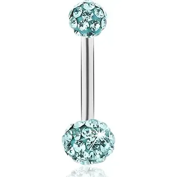 Piercing Ocelový piercing do bříška, světle modré kuličky, třpytivé zirkony