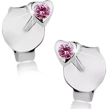 Náušnice Puzetové náušnice, stříbro 925, drobné srdíčko, růžový krystalek Swarovski