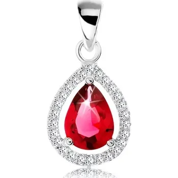 Přívěsek Stříbrný 925 přívěsek, rhodiovaný, červená zirkonová slza, obruba z čirých zirkonů